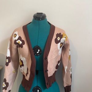 brown floral cardigan